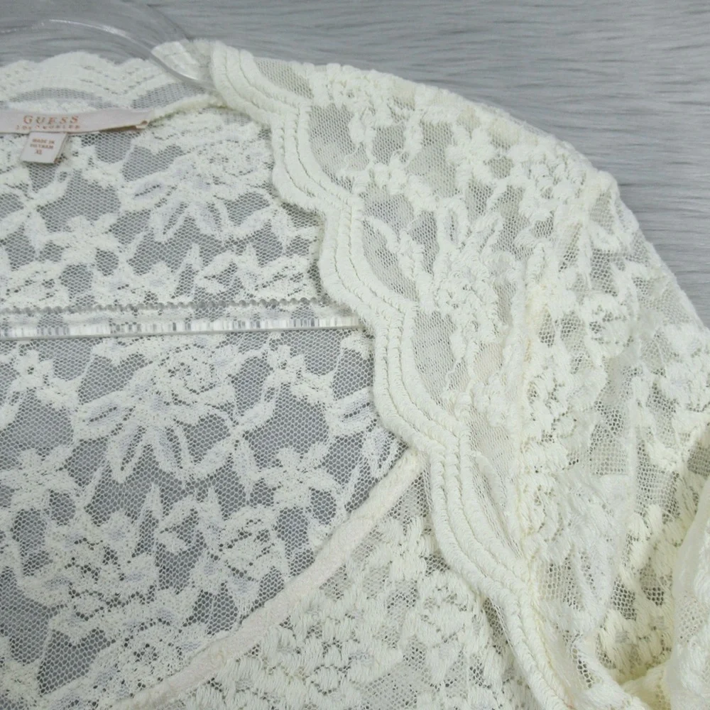 GUESS Ivory Lace Sweetheart Neck Long sleeve Sheer Blouse Women's Size XL